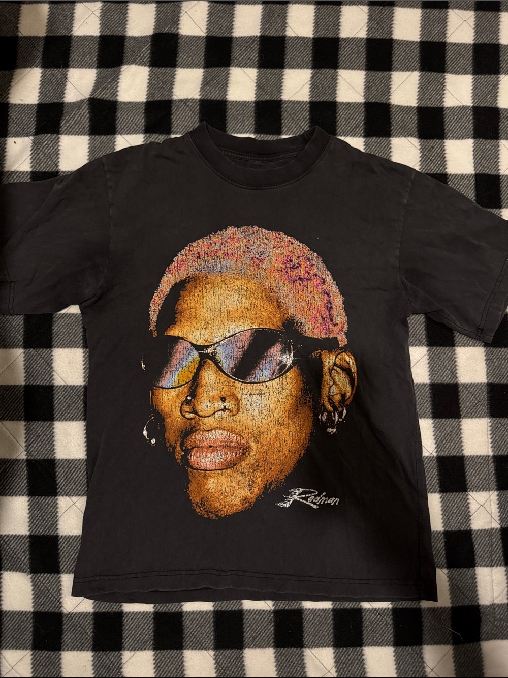 PacSun Black Short Sleeve Tee with Multicolor Portrait Graphic